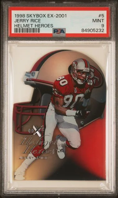 1998 SkyBox Jerry Rice E-X2001 Helmet Heroes Helmet Heroes #5 card image