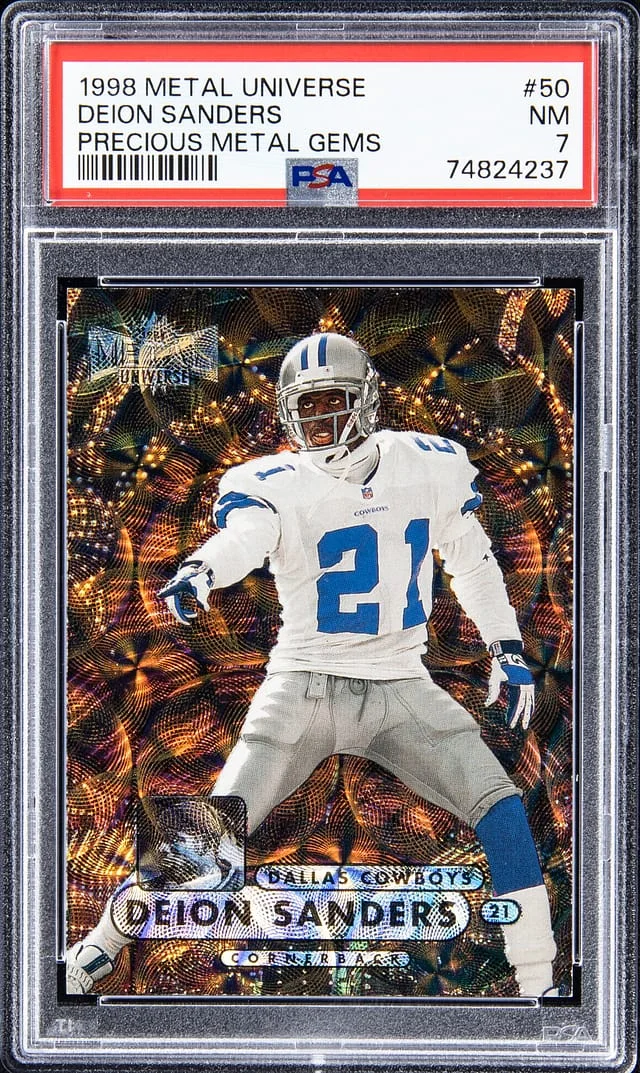1998 SkyBox Metal Universe Deion Sanders Precious Metal Gems (PMG) #50 card image