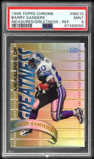 1998 Topps Chrome Barry Sanders Measures Of Greatness Refractor #MG10 card image