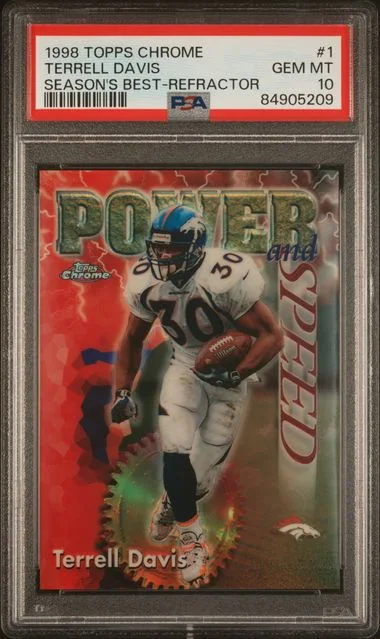1998 Topps Chrome Terrell Davis Season's Best Refractor #1 card image