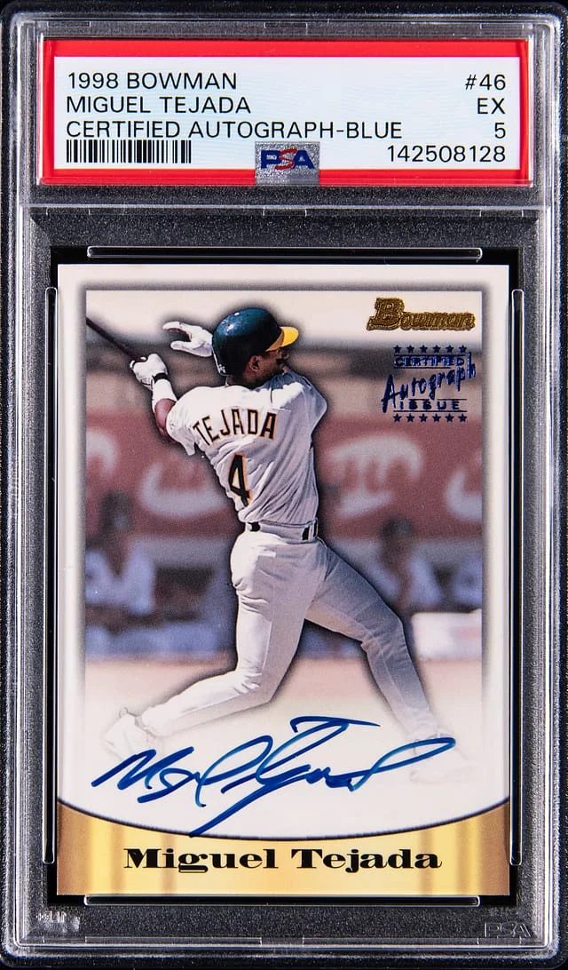 1998 Topps Miguel Tejada Bowman Certified Autographs Blue #46 card image