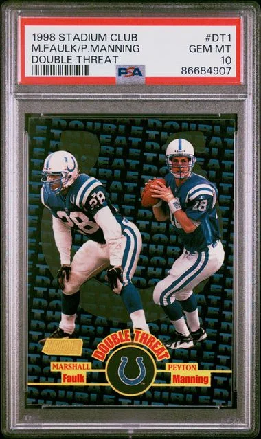 1998 Topps Stadium Club M.Faulk/P.Manning Double Threat Double Threat #DT1 card image