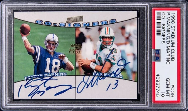 1998 Topps Stadium Club Peyton Manning/Dan Marino Co-Signers #CO9 card image