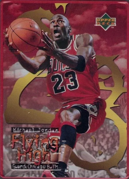 1998 Upper Deck Avon Gift Collection Michael Jordan Flying High Metal Michael Jordan #1 card image
