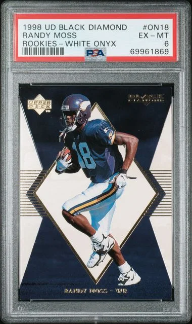 1998 Upper Deck Black Diamond Randy Moss Rookies White Onyx #ON18 card image