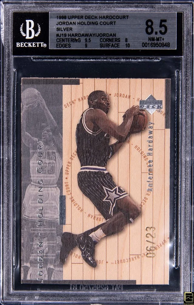 1998 Upper Deck Hardcourt Michael Jordan/Anfernee Hardaway Jordan Holding Court Silver #MJ19 card image