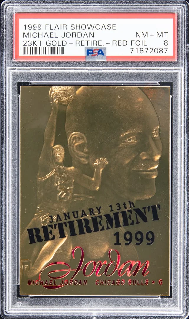 1999-00 Flair Showcase Gold Retirement Red Foil Michael Jordan #23KT card image