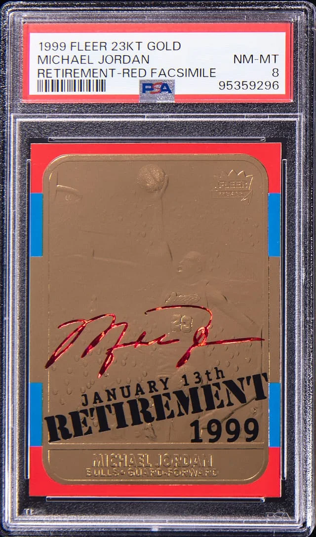 1999-00 Fleer Gold Retirement Red Facsimile Michael Jordan #23kt card image