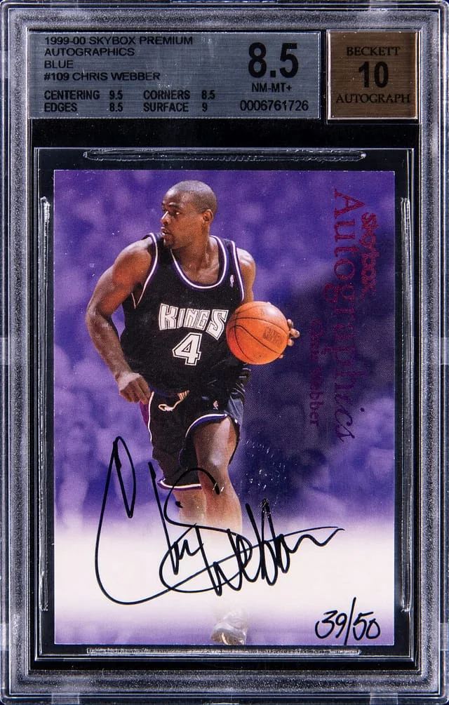 1999-00 SkyBox Premium Chris Webber Autographics Blue #109 card image
