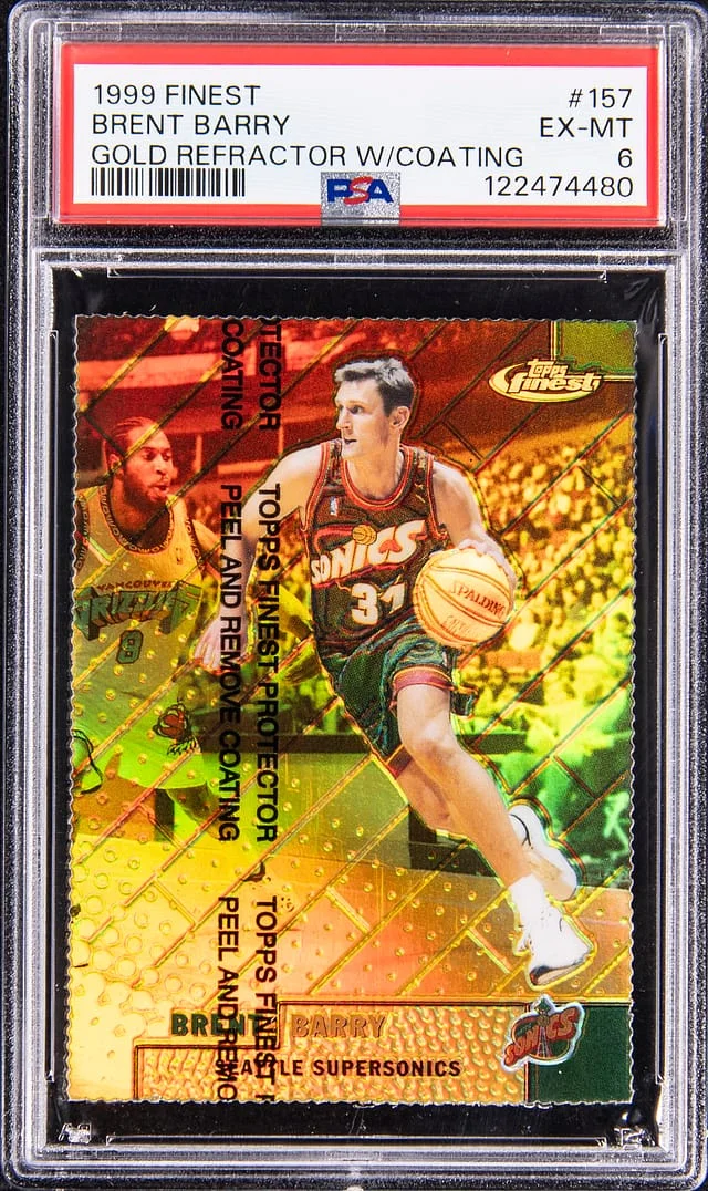 1999-00 Topps Finest Brent Barry Gold refractor With Coating #157 card image