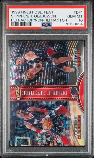 1999-00 Topps Finest Hakeem Olajuwon/Scottie Pippen Double Feature Refractor/Non-Refractor #DF1 card image