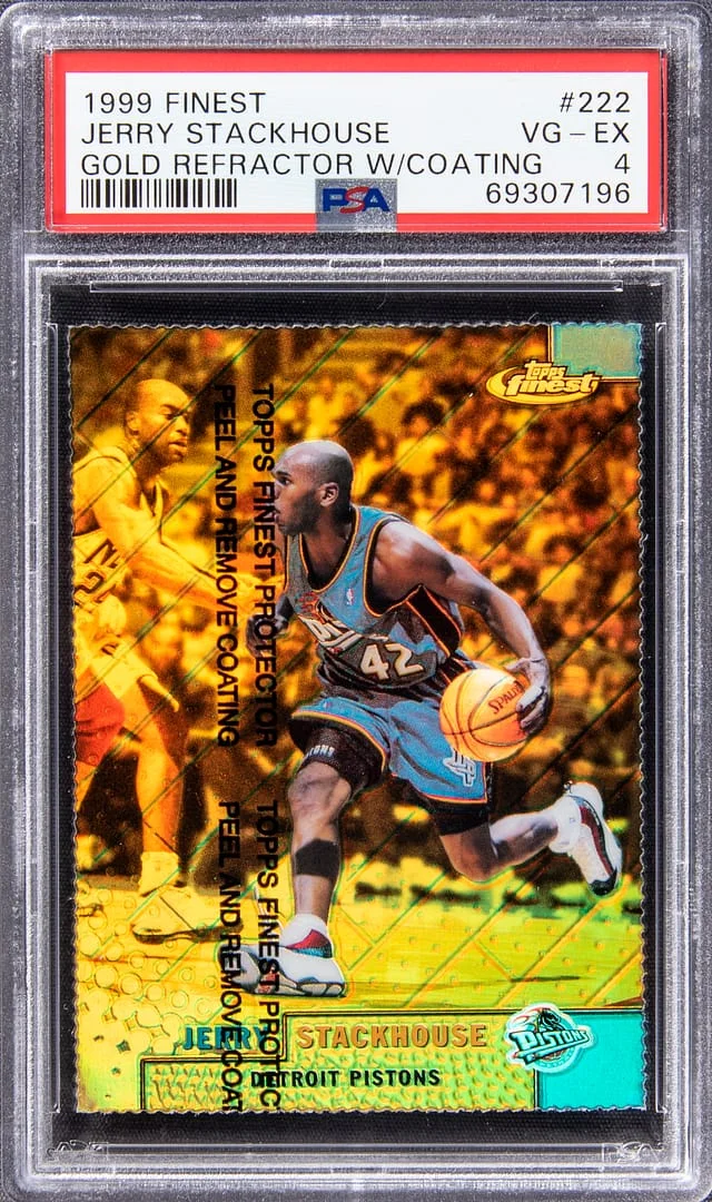 1999-00 Topps Finest Jerry Stackhouse Gold Refractor with Coating #222 card image