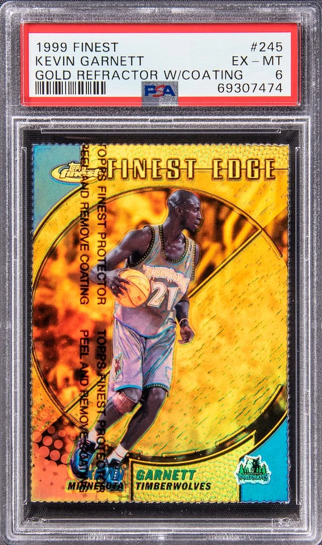 1999-00 Topps Finest Kevin Garnett Gold Refractor W/Coating #245 card image
