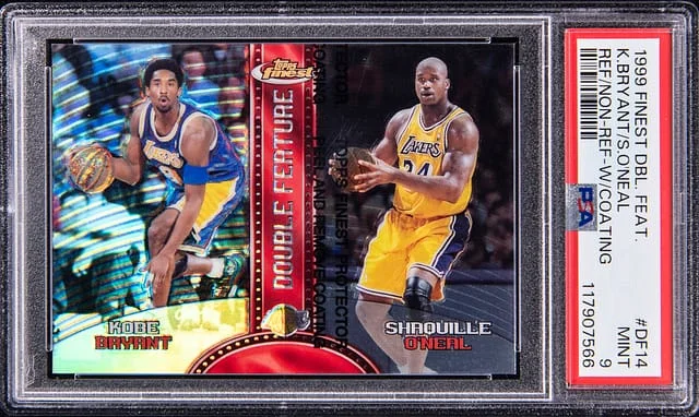 1999-00 Topps Finest Kobe Bryant/Shaquille O'Neal Double Feature Refractor/Non-Refractor With Coating #DF-14 card image