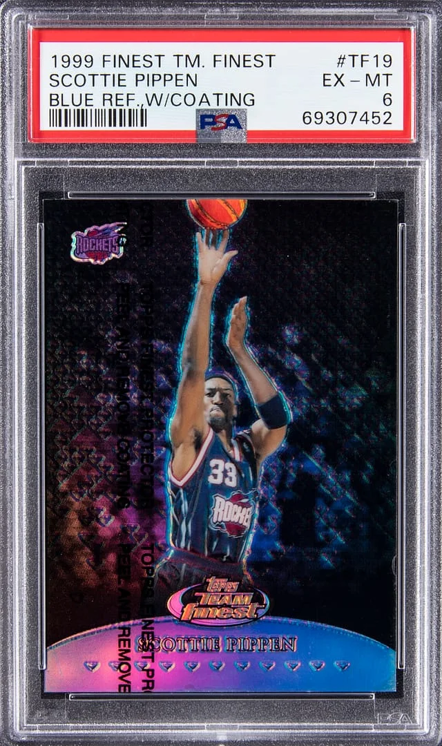 1999-00 Topps Finest Scottie Pippen Team Finest Blue Refractor W/Coating #TF19 card image