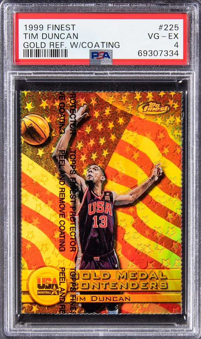 1999-00 Topps Finest Tim Duncan Gold Refractor W/Coating #225 card image