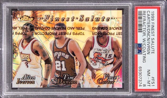 1999-00 Topps Finest Vince Carter/Tim Duncan/Allen Iverson Salute Refractor W/Coating #FS1 card image