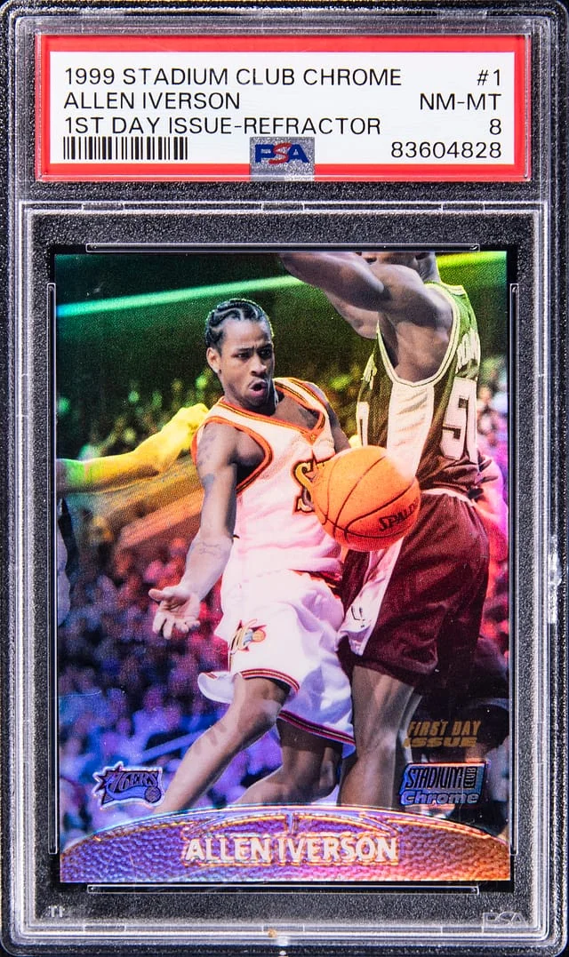 1999-00 Topps Stadium Club Chrome Allen Iverson 1st Day Issue Refractor #1 card image