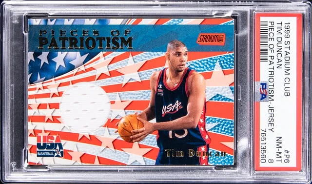 1999-00 Topps Stadium Club Tim Duncan Piece of Patriotism Jersey #P6 card image