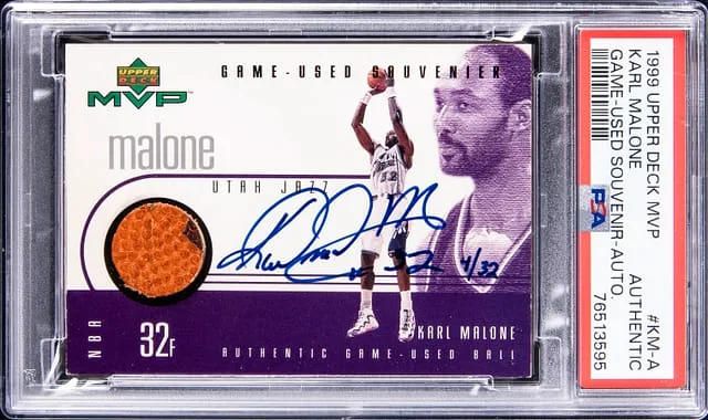 1999-00 Upper Deck MVP Karl Malone Game Used Souvenir Autograph #KM-A card image