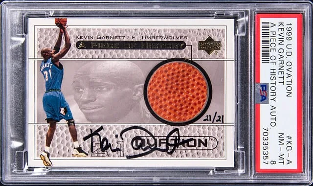 1999-00 Upper Deck Ovation Kevin Garnett A Piece of History Autograph #KG-A card image