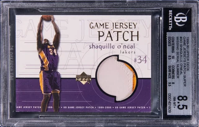 1999-00 Upper Deck Shaquille O'Neal Game-Used Game Jerseys Patch Super #SO card image