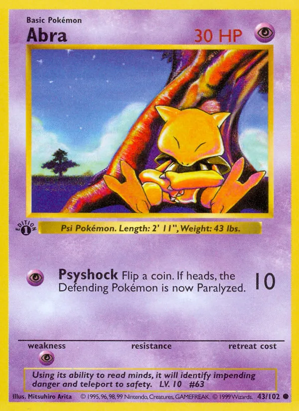 1999 Base Abra Common #043/102 Common card image