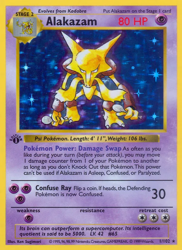 1999 Base Alakazam Rare Holo #001/102 Rare Holo card image