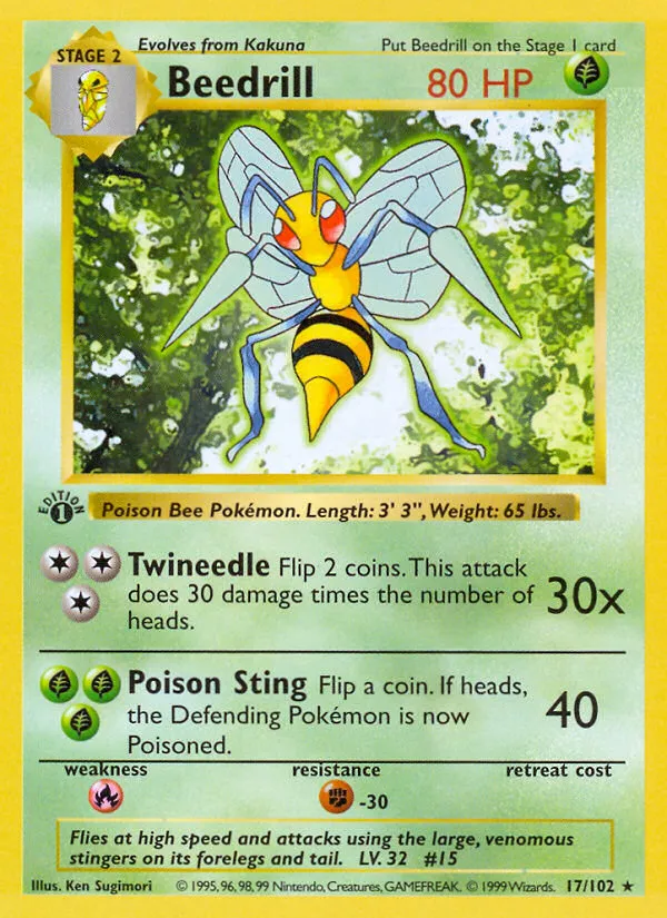 1999 Base Beedrill Rare #017/102 Rare card image