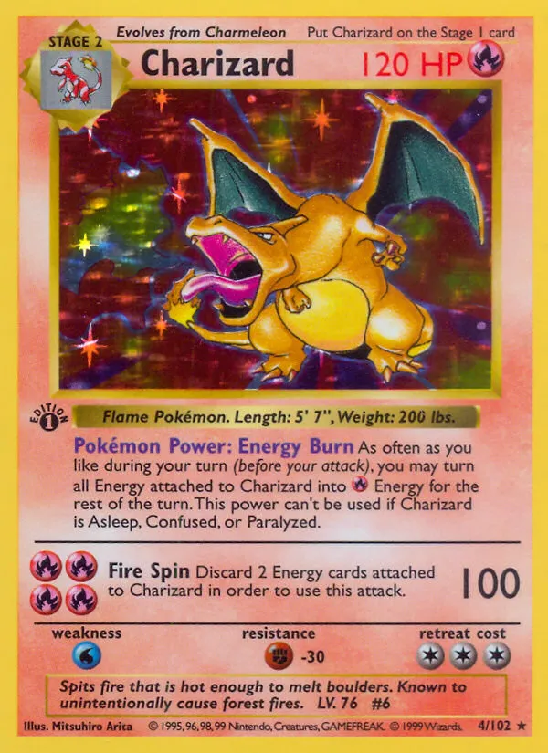 1999 Base Charizard Rare Holo #004/102 Rare Holo card image