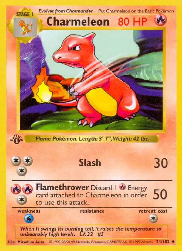 1999 Base Charmeleon Uncommon #024/102 Uncommon card image