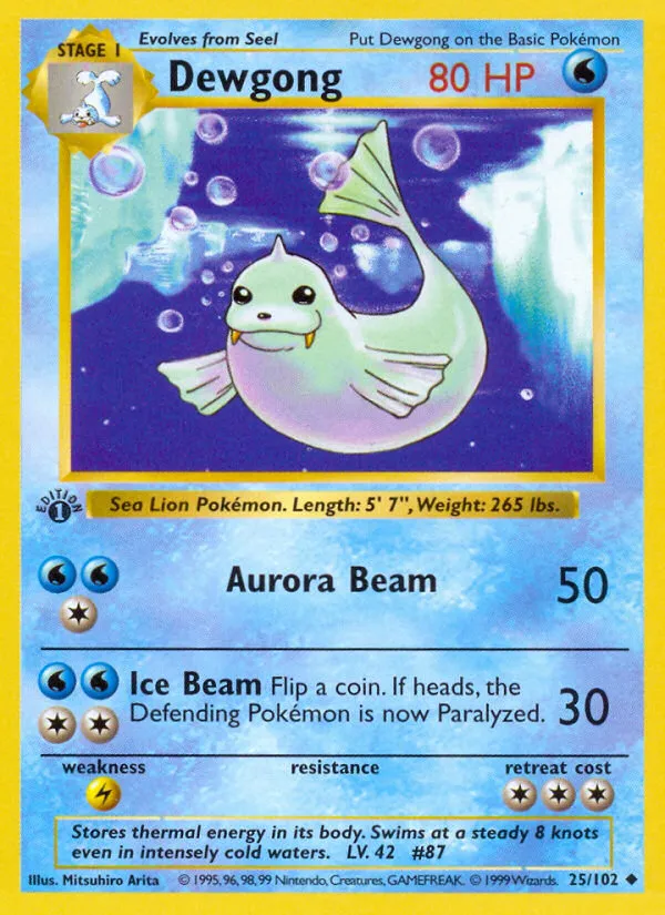 1999 Base Dewgong Uncommon #025/102 Uncommon card image