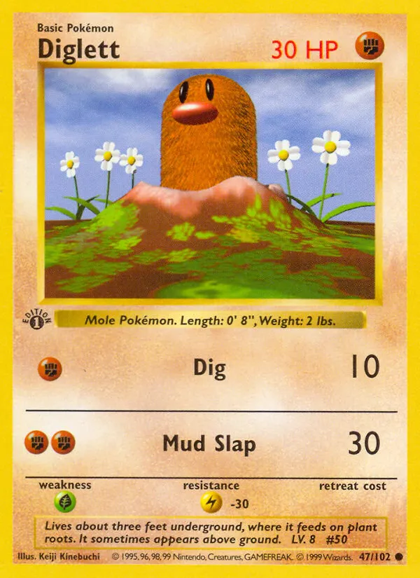 1999 Base Diglett Common #047/102 Common card image