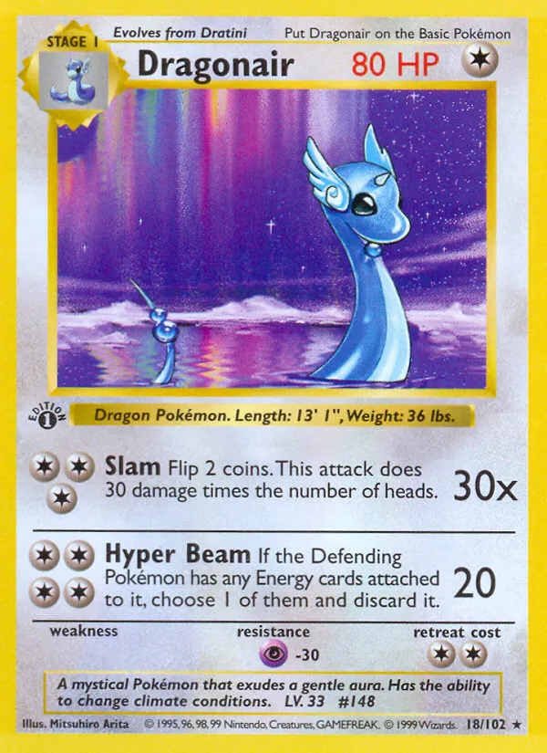 1999 Base Dragonair Rare #018/102 Rare card image
