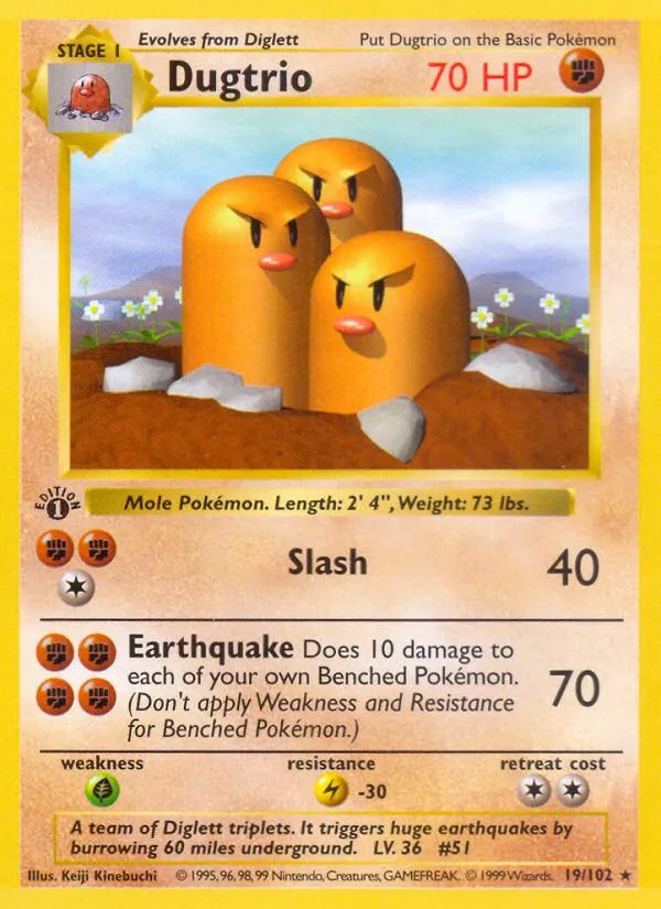 1999 Base Dugtrio #019/102 Rare card image