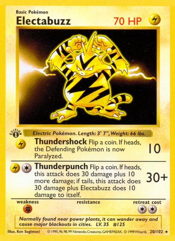 1999 Base Electabuzz Rare #020/102 Rare card image