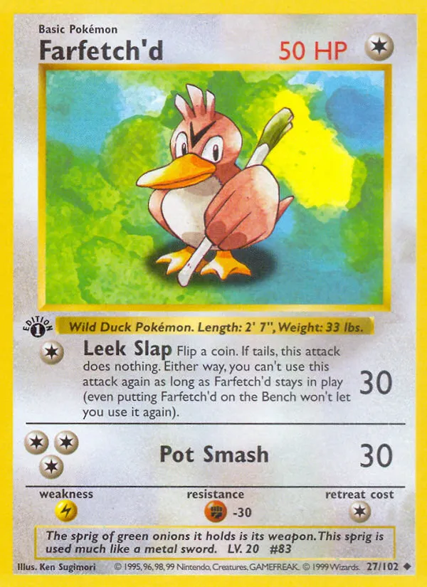 1999 Base Farfetch'd Uncommon #027/102 Uncommon card image