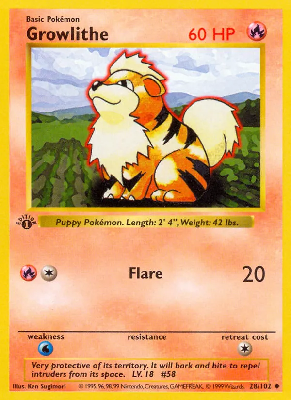 1999 Base Growlithe #028/102 Uncommon card image