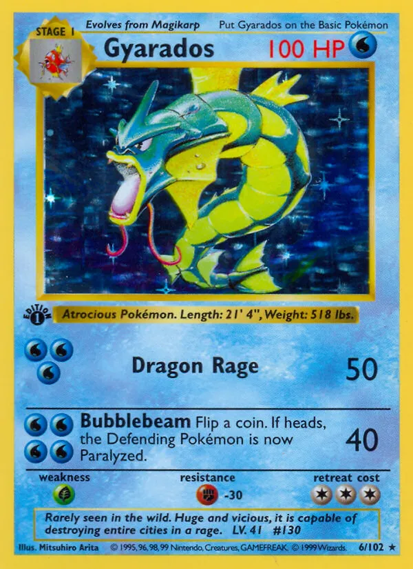 1999 Base Gyarados Rare Holo #006/102 Rare Holo card image
