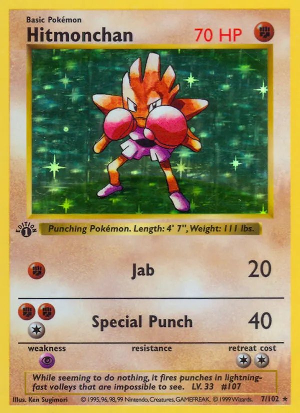 1999 Base Hitmonchan Rare Holo #007/102 Rare Holo card image