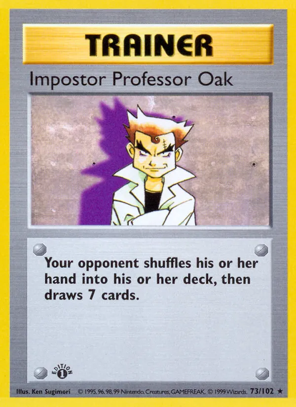 1999 Base Impostor Professor Oak #073/102 Rare card image