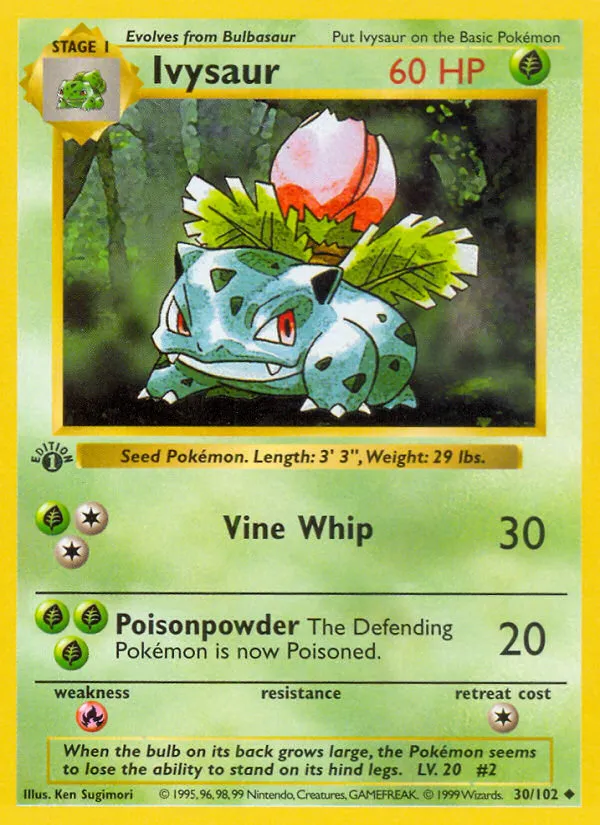 1999 Base Ivysaur Uncommon #030/102 Uncommon card image