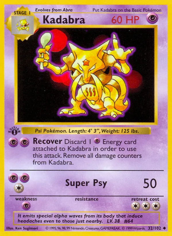 1999 Base Kadabra Uncommon #032/102 Uncommon card image