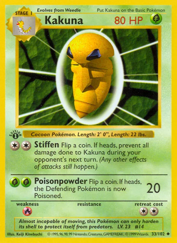 1999 Base Kakuna Uncommon #033/102 Uncommon card image