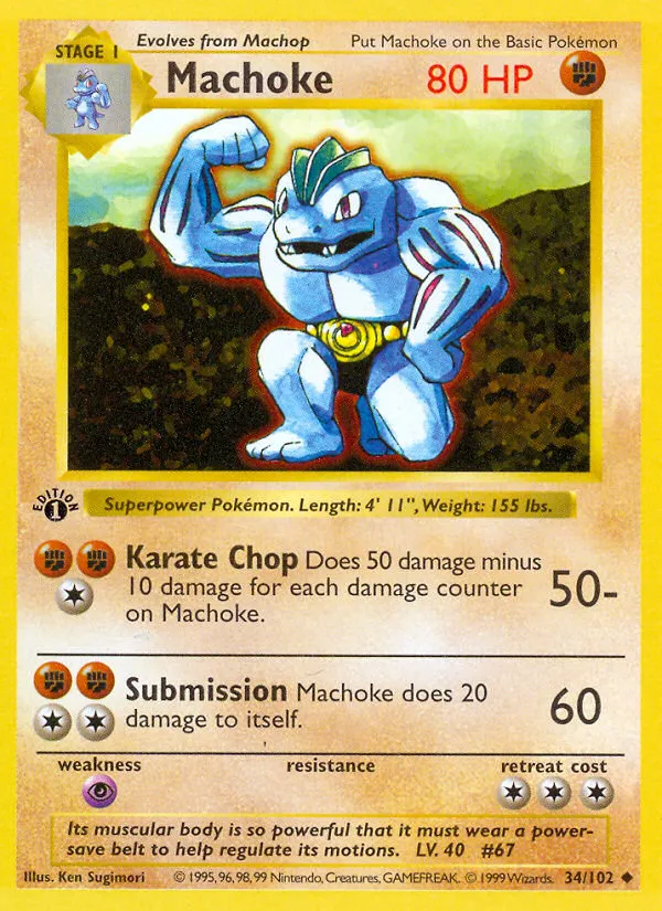 1999 Base Machoke Uncommon #034/102 Uncommon card image