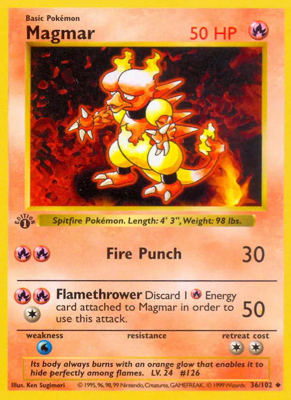 1999 Base Magmar Uncommon #036/102 Uncommon card image