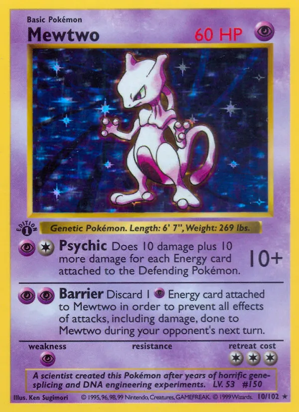 1999 Base Mewtwo Rare Holo #010/102 Rare Holo card image