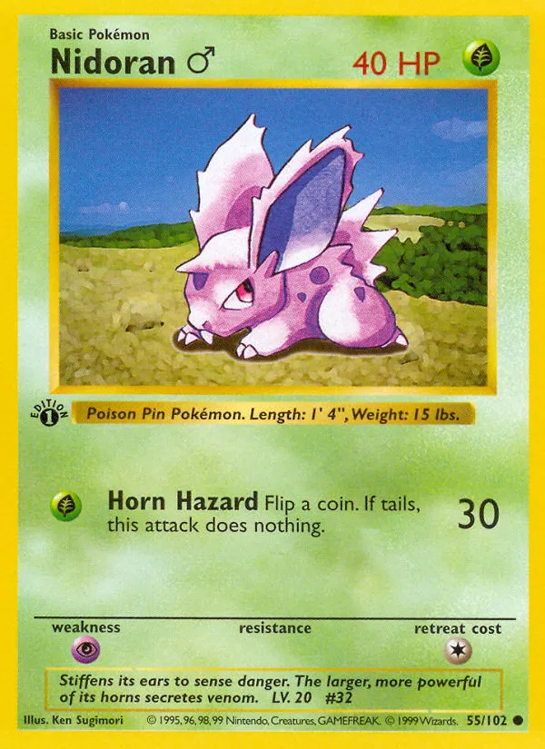 1999 Base Nidoran ♂ Common #055/102 Common card image