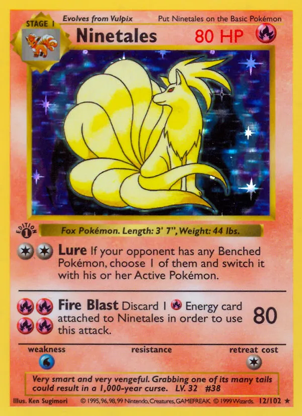 1999 Base Ninetales Rare Holo #012/102 Rare Holo card image