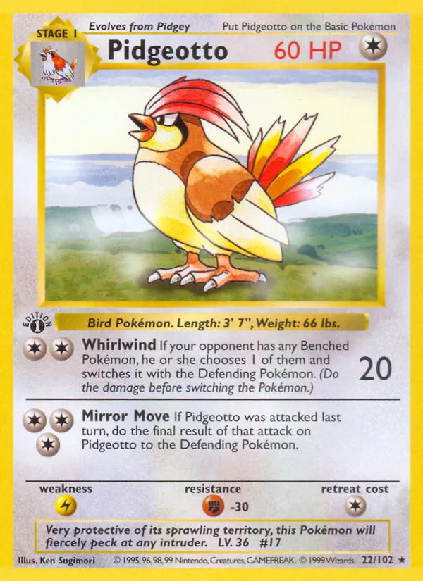 1999 Base Pidgeotto Rare #022/102 Rare card image